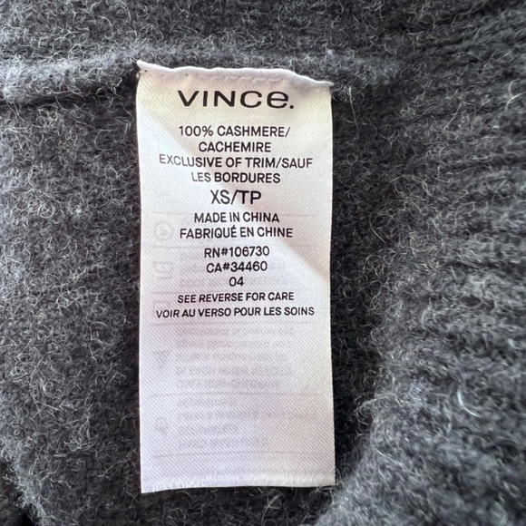 VINCE Dark Gray Brushed Cashmere Funnel Neck Sweater - XS - Picture 6 of 11